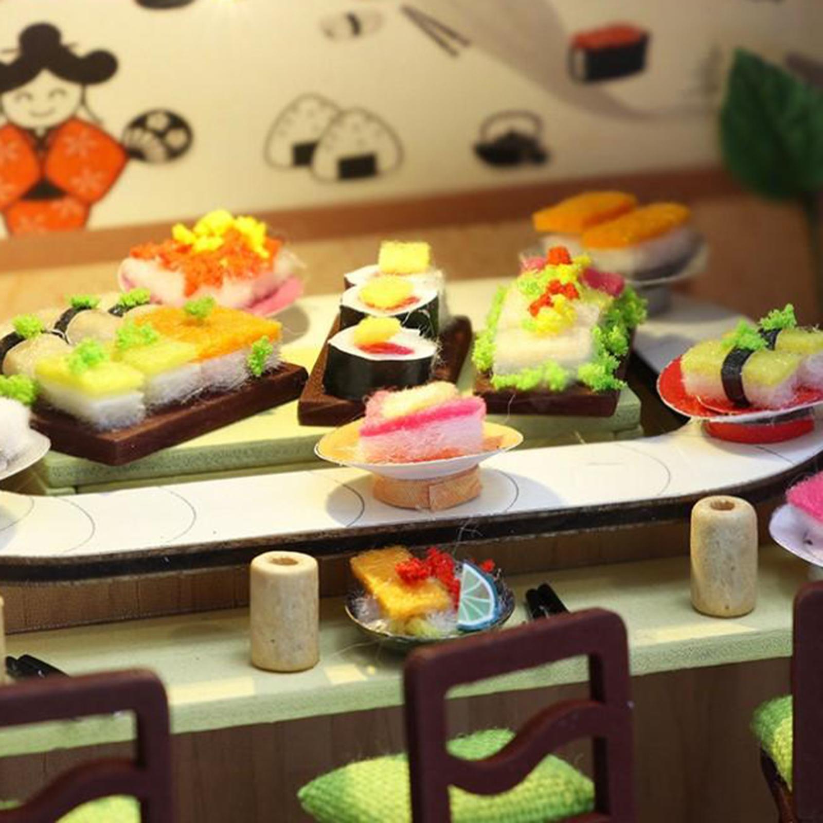 DIY Miniature Dollhouse Kit with Furniture & LED Light Warm Sushi Shop Gifts