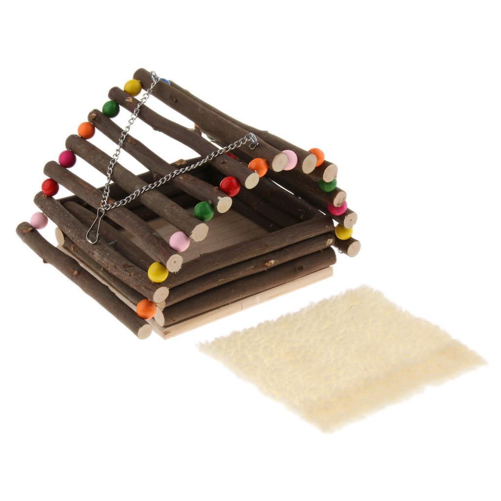 Wooden Pet Parrot Hammock Swing Toy Hamster Branch Playground For Bird Cage