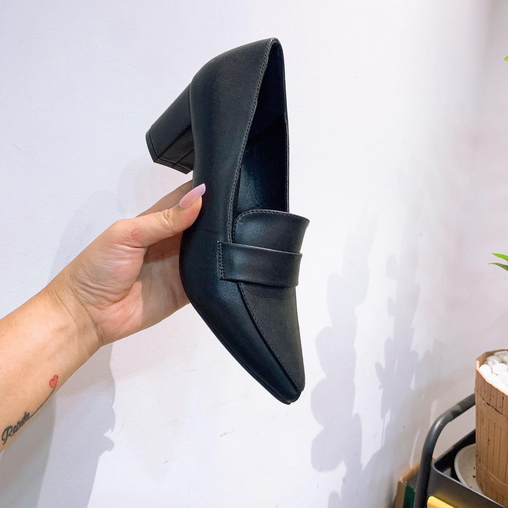Giày công sở nữ da lì, gót trụ ROSATA RO461 - 5p - Đen, Đỏ - HÀNG VIỆT NAM - BKSTORE