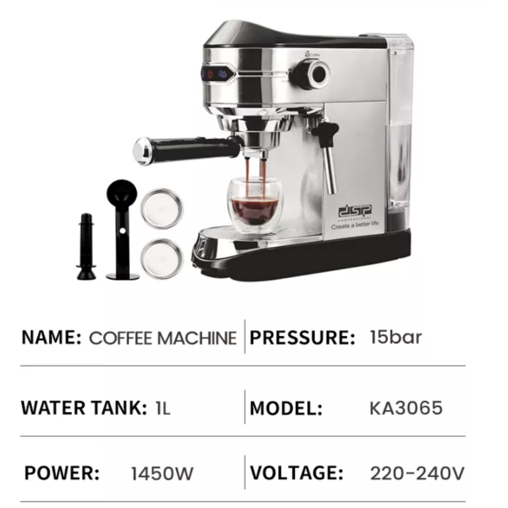 Máy pha cà phê Espresso DSP KA3065 Áp lục bơm 15bar - Hàng Chính Hãng