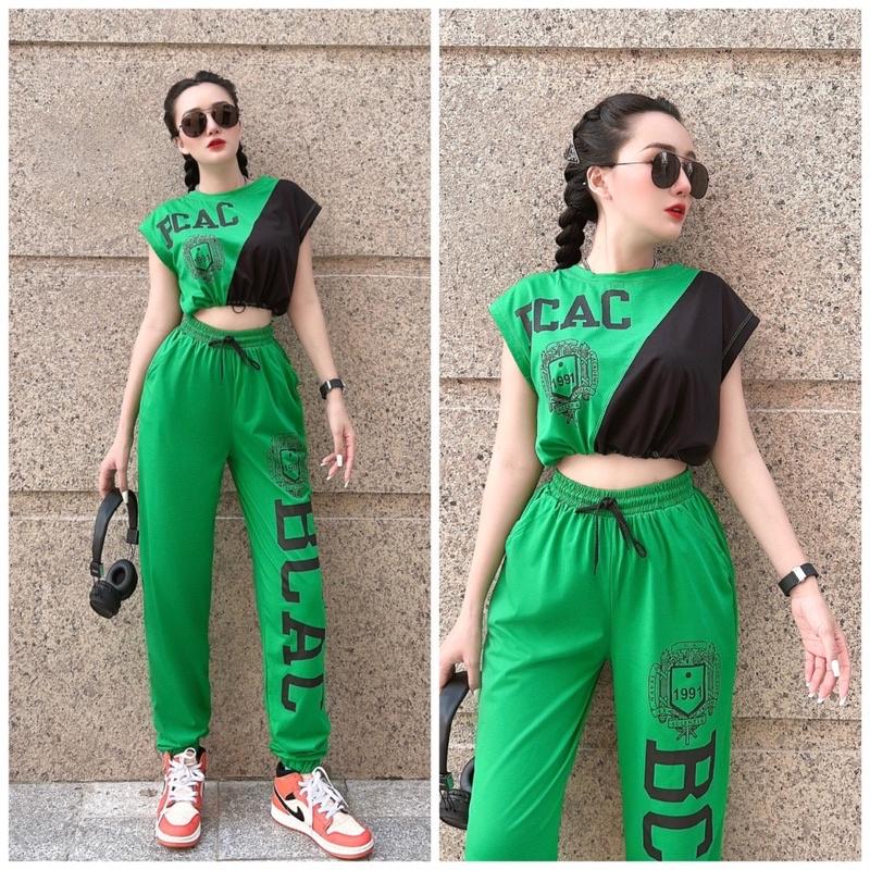 Set bộ đồ tập áo croptop quần jogger tập nhảy aerobic, Zumba, đi chơi, dã ngoại , picnic, trang phục biểu diễn nữ