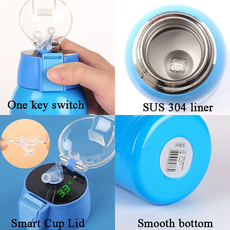500Ml Trẻ Em Inox Ống Hút Giữ Nhiệt Màu Nhiệt Độ Màn Hình LED Hiển Thị Bình Giữ Nhiệt Nước Hoạt Hình Chống Rò Rỉ Cốc Trẻ Em quà Tặng