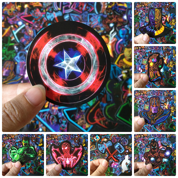 Bộ Sticker dán cao cấp chủ đề AVENGERS PHONG CÁCH ĐÈN NEON - Dùng dán Xe, dán mũ bảo hiểm, dán Laptop...