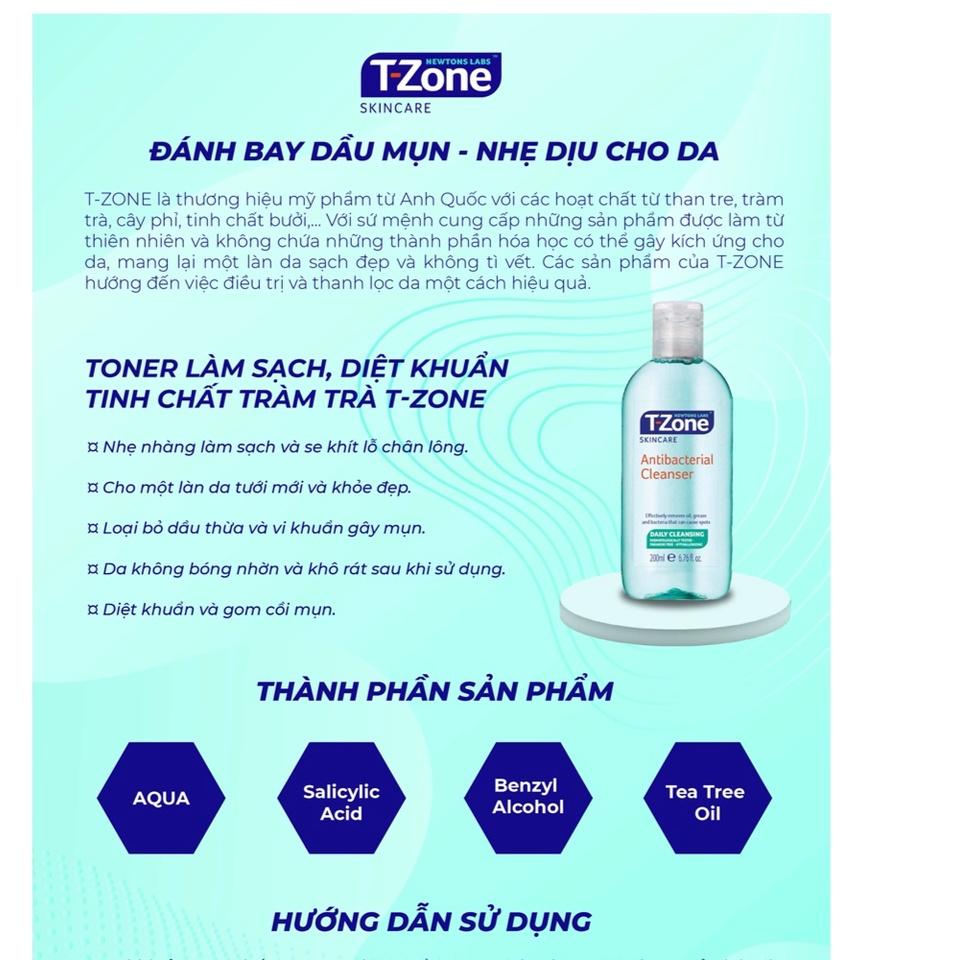 Nước Hoa Hồng Newtons Labs T-Zone Làm Sạch Diệt Khuẩn Tinh Chất Tràm Trà 200ml
