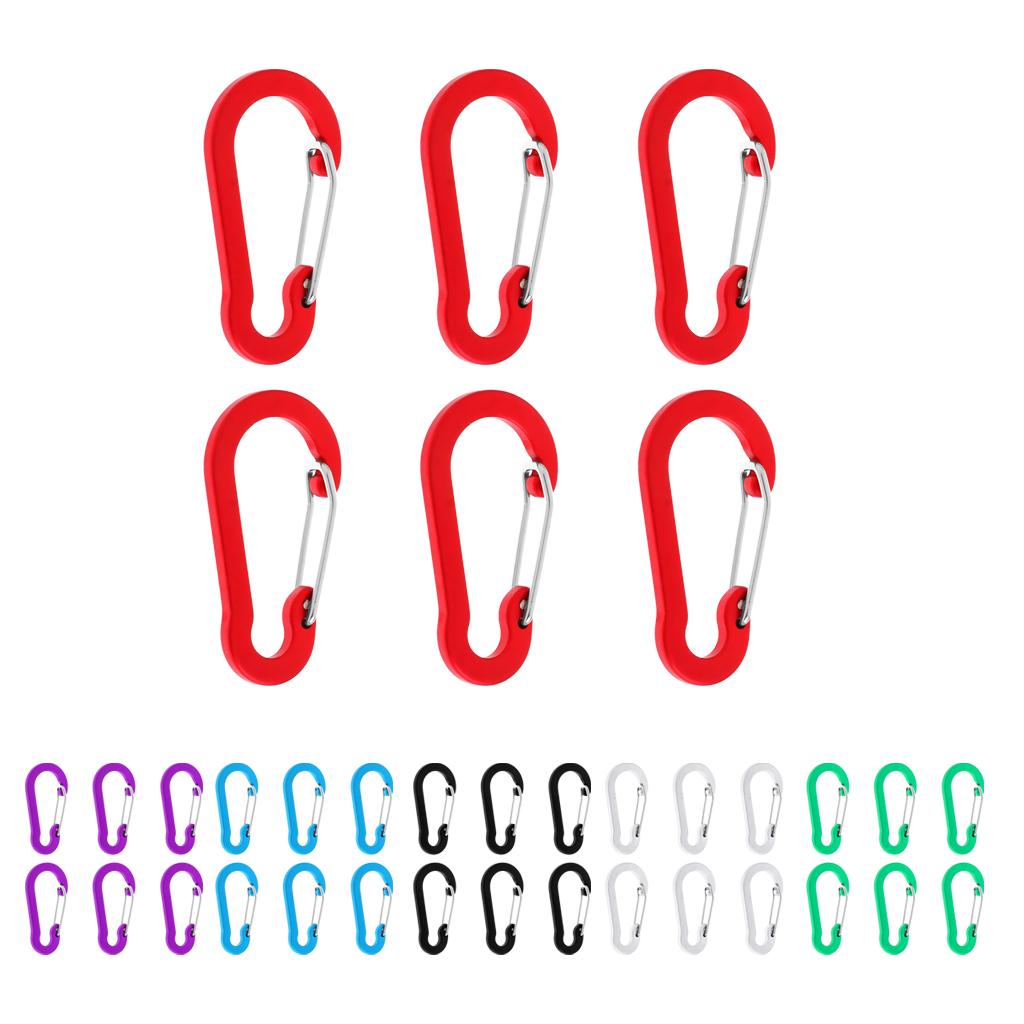 6 Pieces 2" D Shape Aluminum Carabiner Spring Snap Hook Clip for Keychain, Camping, Fishing, Hiking, Traveling, Assorted Colors