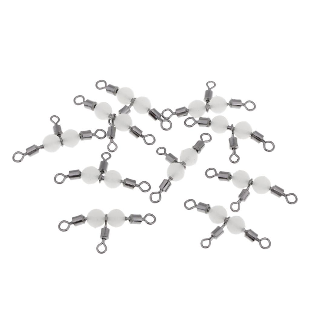 20x HOT 3 Way Rolling Swivels Barrel Triple Tackle T Shape Lure Connectors with Glow Luminous Beads