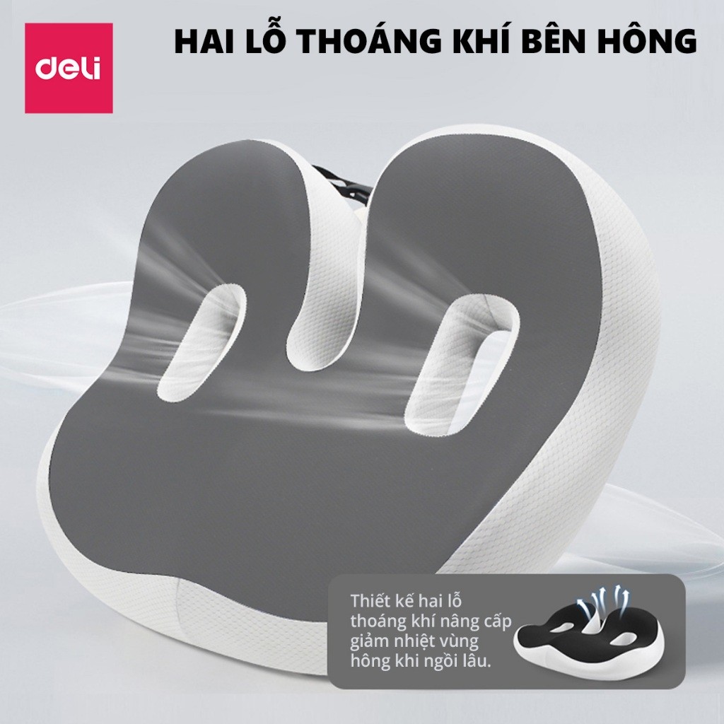 Đệm ghế ngồi văn phòng Deli thiết kế Thoáng Khí Chống Trĩ Chất Liệu Cao Su Non Giảm Ê Mỏi Điều Chỉnh Tư Thế Ngồi