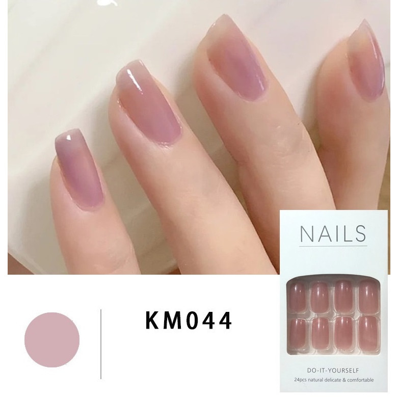 Bộ 24 móng tay giả đẹp tặng kèm thun lò xo cột tóc màu đen tiện lợi