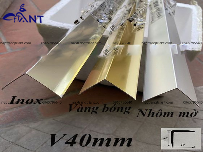 Nẹp nhôm V40 màu vàng bóng - Nẹp V40 nhôm