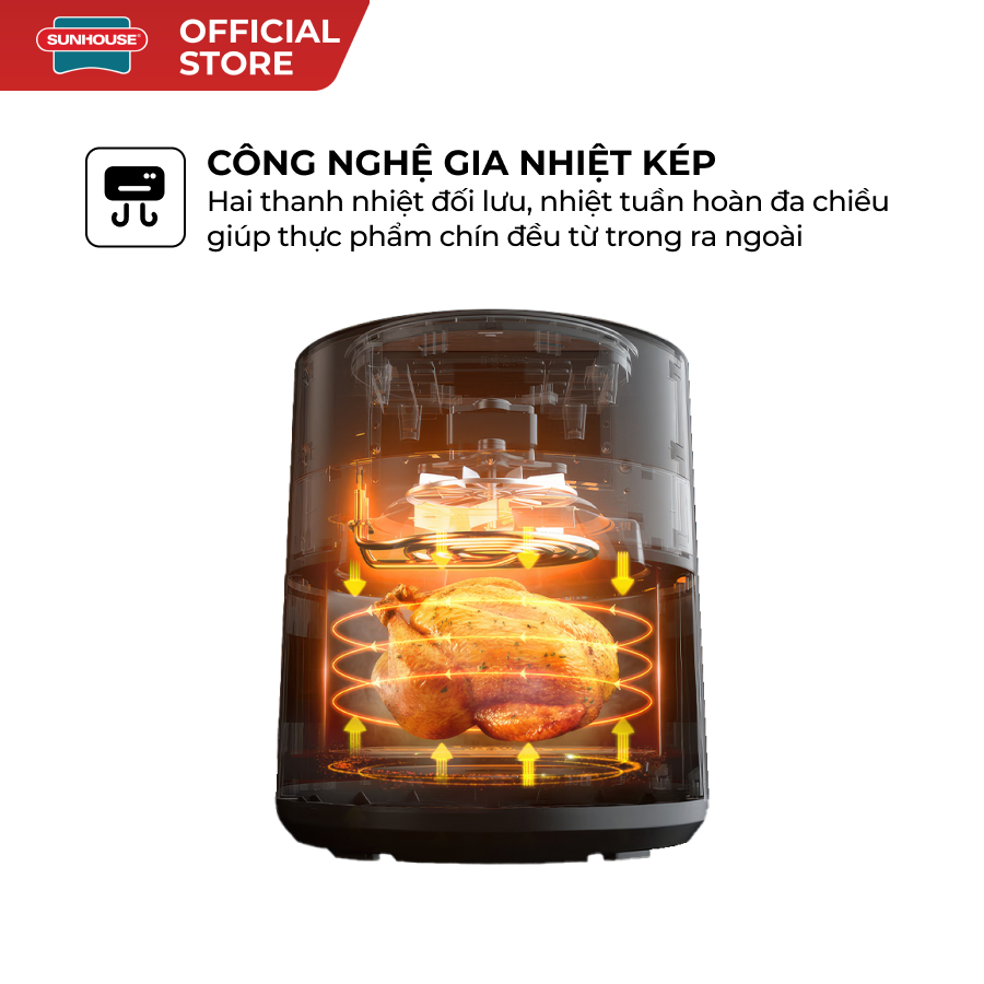 Nồi chiên không dầu 6.5L Sunhouse Mama SHD4092- Gia nhiệt kép - Cảm ứng - Cửa khoang chiên trong suốt, dễ quan sát - Hàng chính hãng