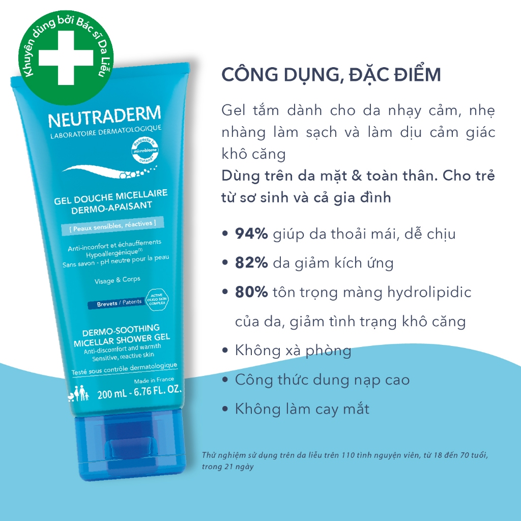 Sữa Tắm Chăm Sóc Da Nhạy Cảm NEUTRADERM MICELLAR Không Chứa Xà Phòng, Dưỡng Ẩm, Làm Dịu Da 200ml