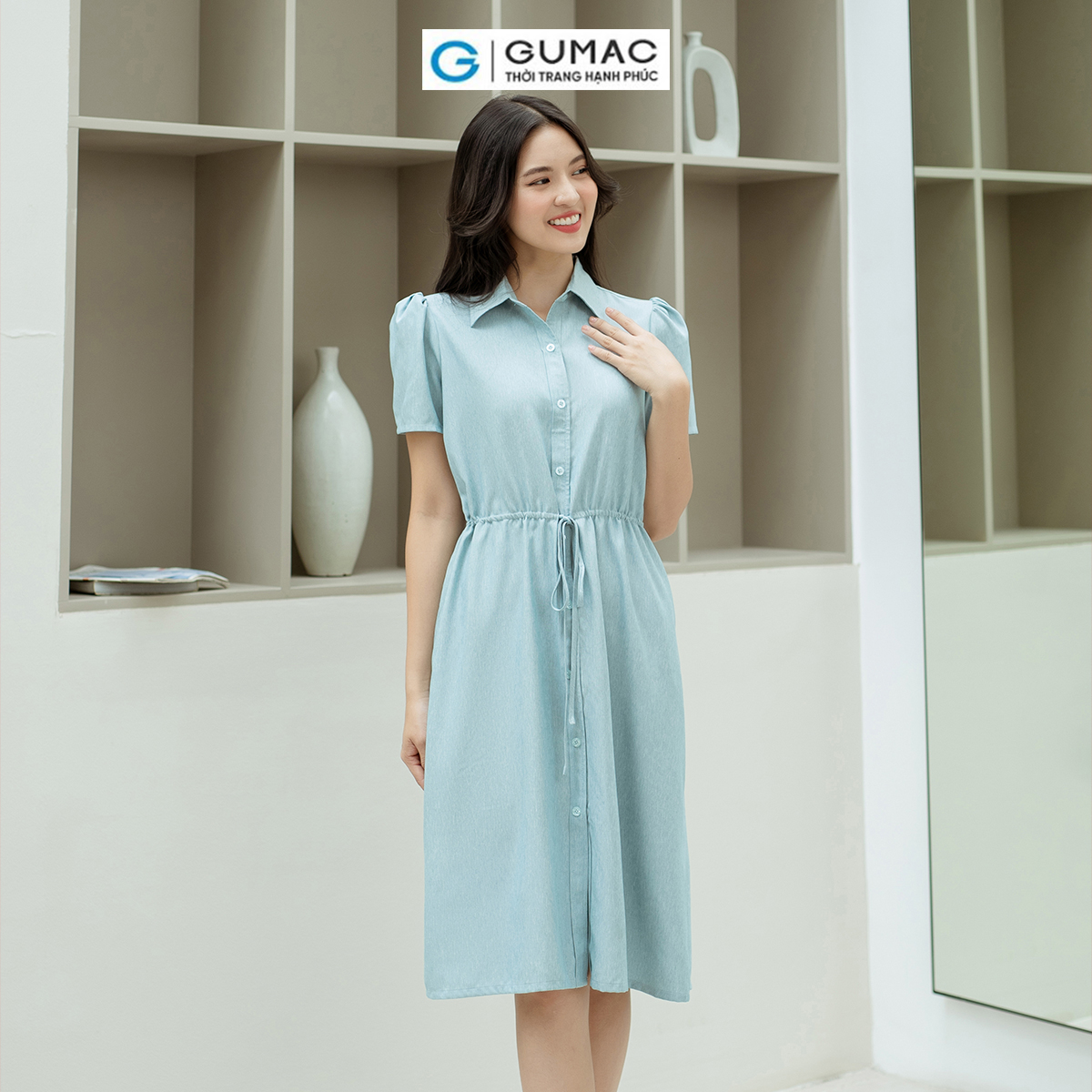 Đầm suông rút dây eo GUMAC DD08026