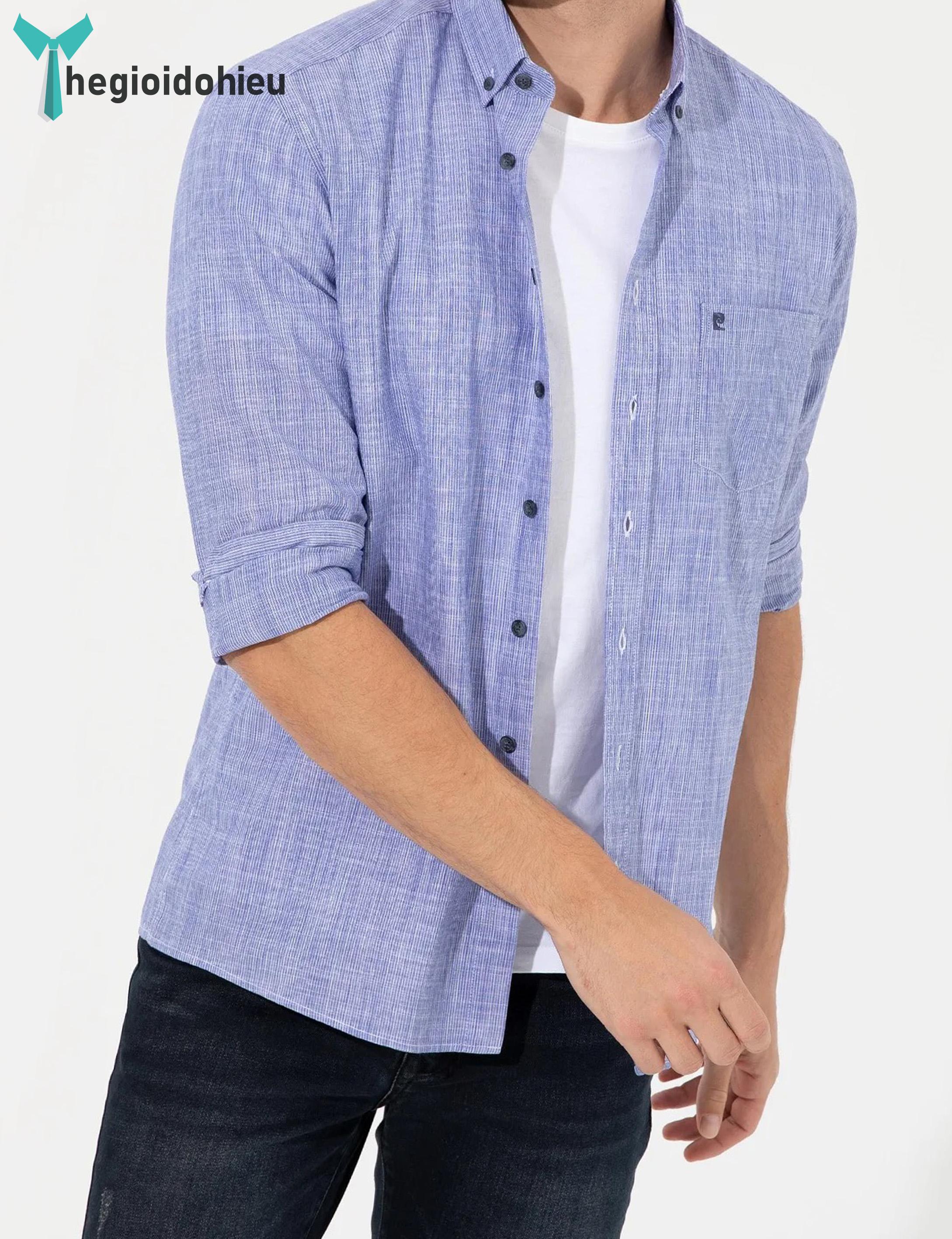 Áo sơ mi nam dài tay Pierre Cadin PCLShirt158 (Xanh dương sọc) - Hàng nhập khẩu - Có túi - Xanh dương sọc