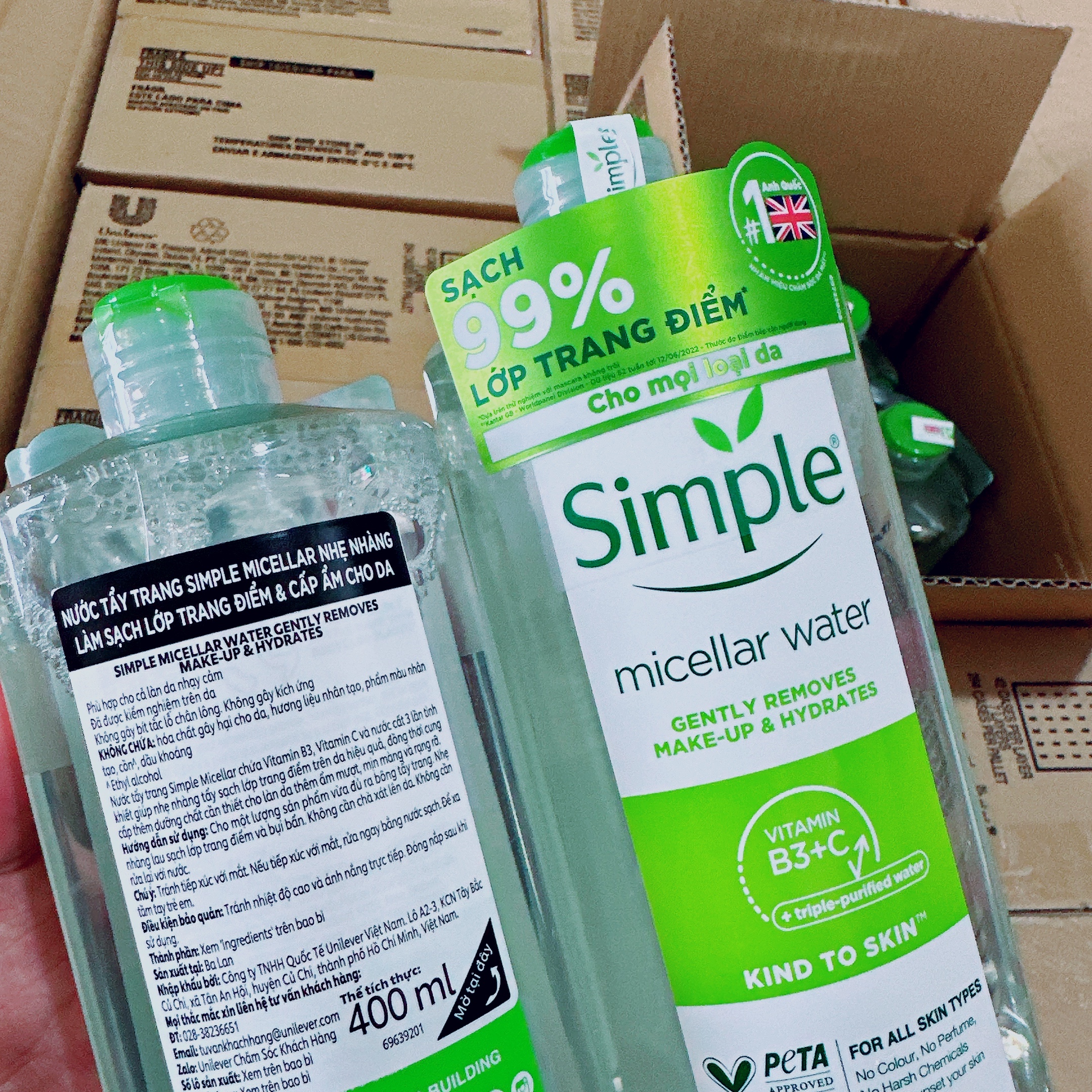 Nước Tẩy Trang SIMPLE Micellar Water 400ml - Làm Sạch Trang Điểm - Không Chứa Cồn Gây Khô Rát