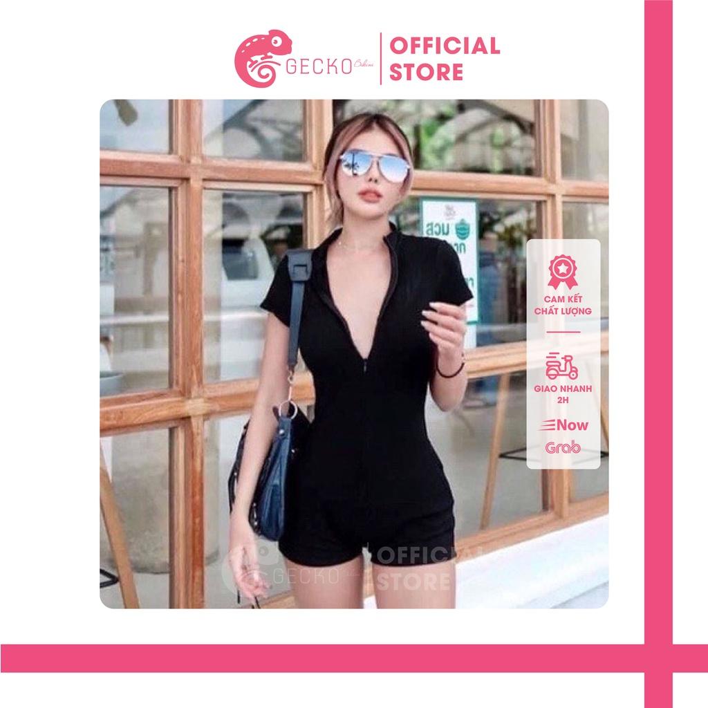 Bikini Đồ Bơi 1 Mảnh Nữ Có Tay Khóa Kéo Màu Đen Kín Đáo Quần Đùi GK0153 (Tay Ngắn, Tay Dài, Ảnh Thật)