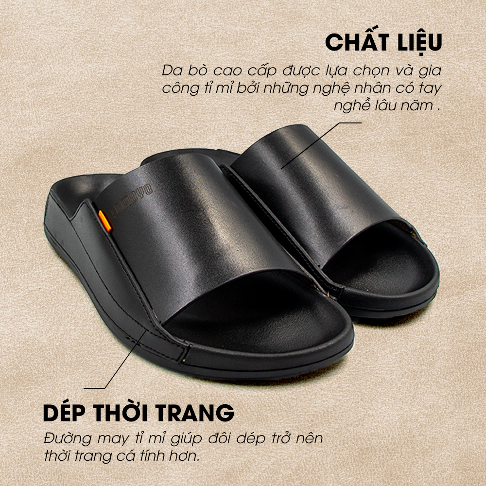 Dép Quai Ngang Nam Da Bò Nappa Cao Cấp Tomoyo TMD309