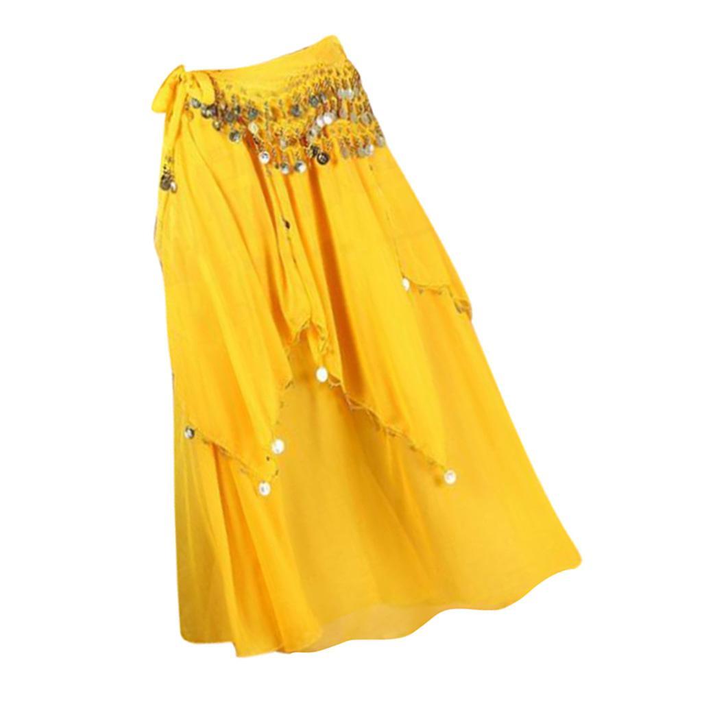 Women's Belly Dance Dresses Oriental Costumes Performance Dress Double Slits Belly Dance Skirts Dance Skirt With Coins Hip Scarf