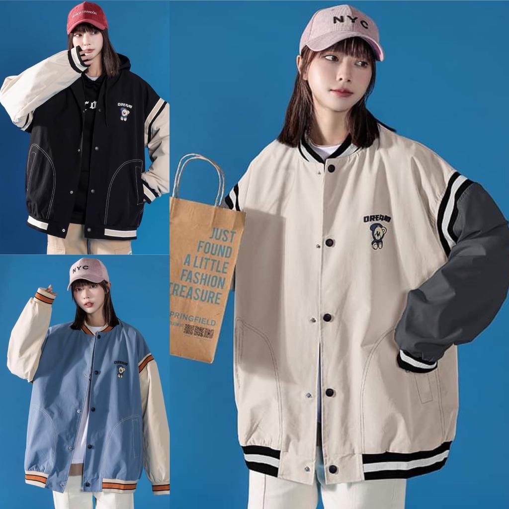 Áo khoác bomber mẫu mới nhất unisex form rộng hình gấu siêu cute phong cách hàn quốc