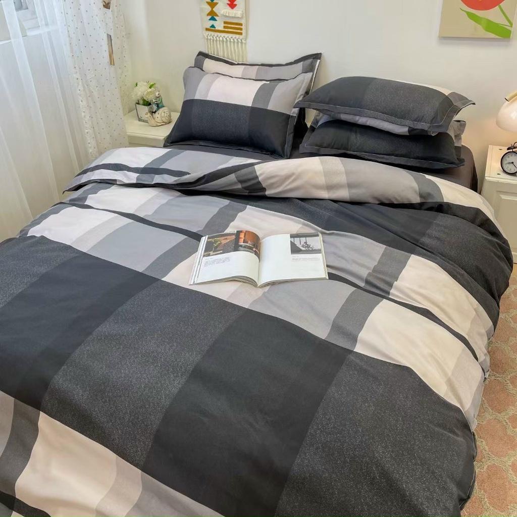 Bộ chăn ga gối Cotton poly M2T bedding gồm vỏ chăn mền, drap ga giường và 2 vỏ gối nằm - PL Kẻ mới