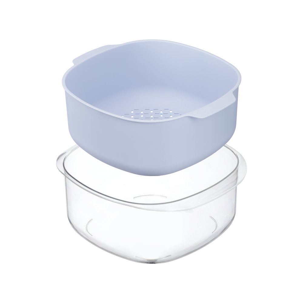 Bộ thau rổ vuông Inochi Yoko không chứa chất BPA, có lỗ thoát nước, dễ vệ sinh 23cm