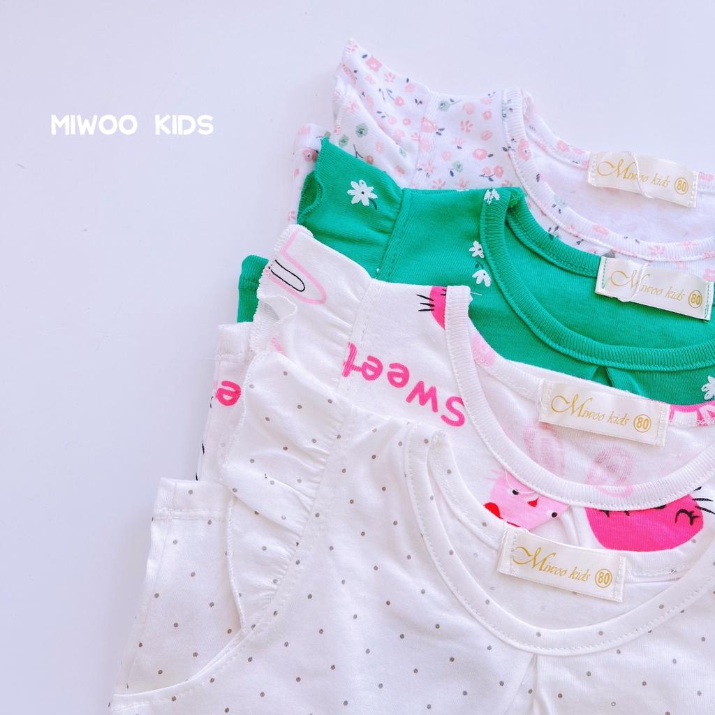 Miwoo Kids - Bộ Đồ Bé Gái Vải Cotton In Họa Tiết Áo Tay Cánh Tiên Phối Quần Short Bo Chun Cho bé 7-20kg
