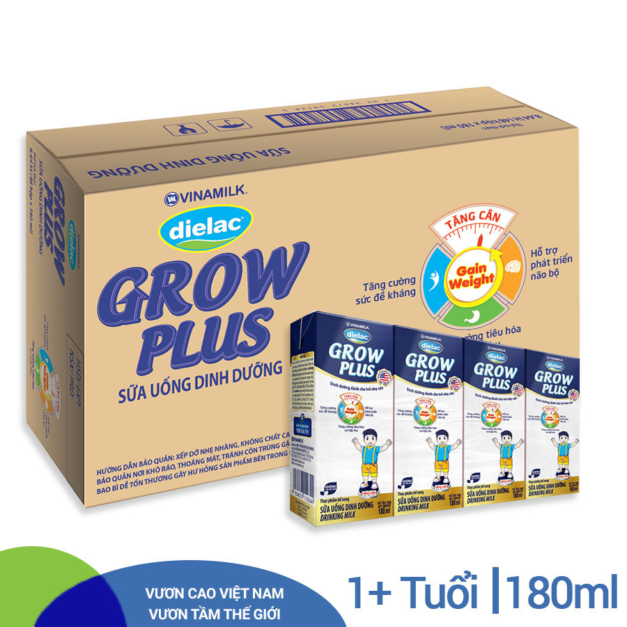 Thùng 48 Hộp Sữa Bột Pha Sẵn Vinamilk Dielac Grow Plus - Xanh 180ml