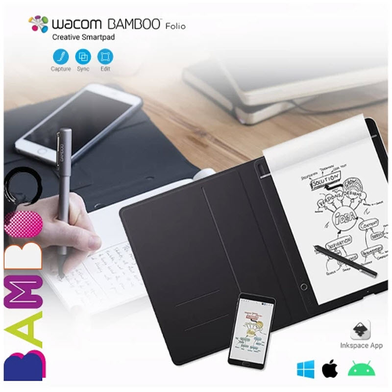 Sổ Ghi Chú Điện Tử Wacom Bamboo Folio CDS-610G Chuyên Dùng Để Vẽ Mindmap - Sketches Sử Dụng Trên Tất Cả Các Loại Giấy A5 - Hàng Chính Hãng