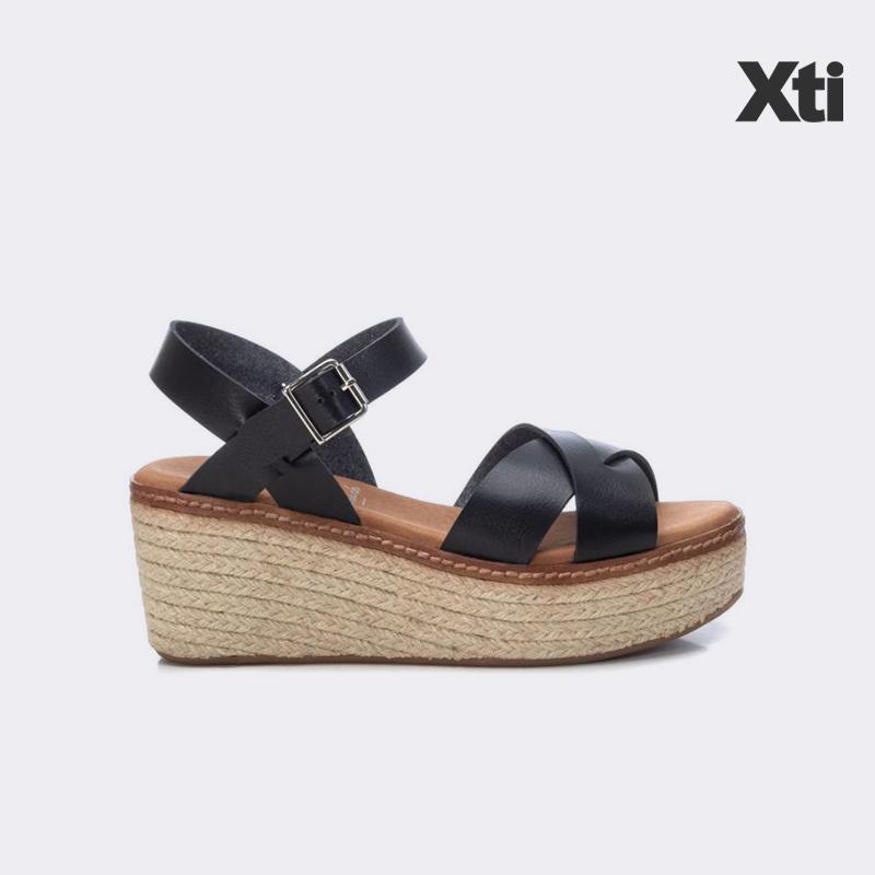 Giày Sandal Nữ Đế Xuồng XTI Black Pu Ladies Sandal