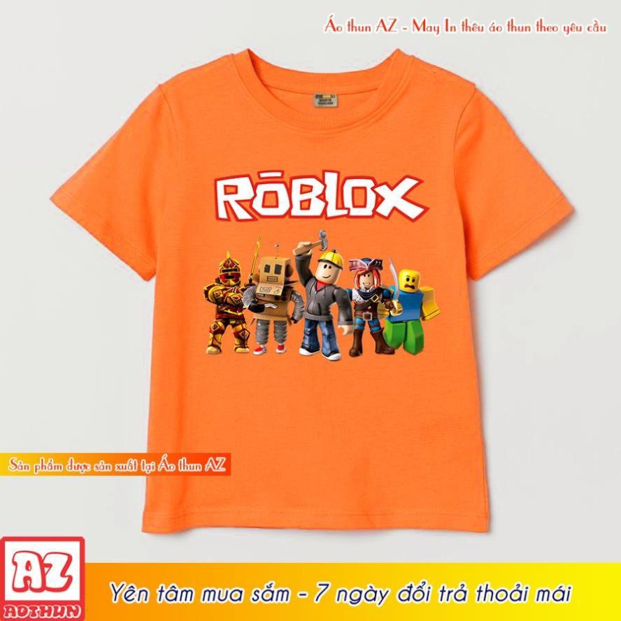 Áo thun trẻ em in hình game roblox màu cam vàng và trắng M2884