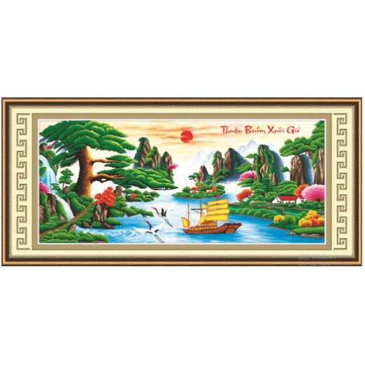 Tranh Đính Đá THUẬN BUỒM XUÔI GIÓ. Kích Thước: 1m2 x 60cm - 1m5 x 75cm - 1m8 x 90cm