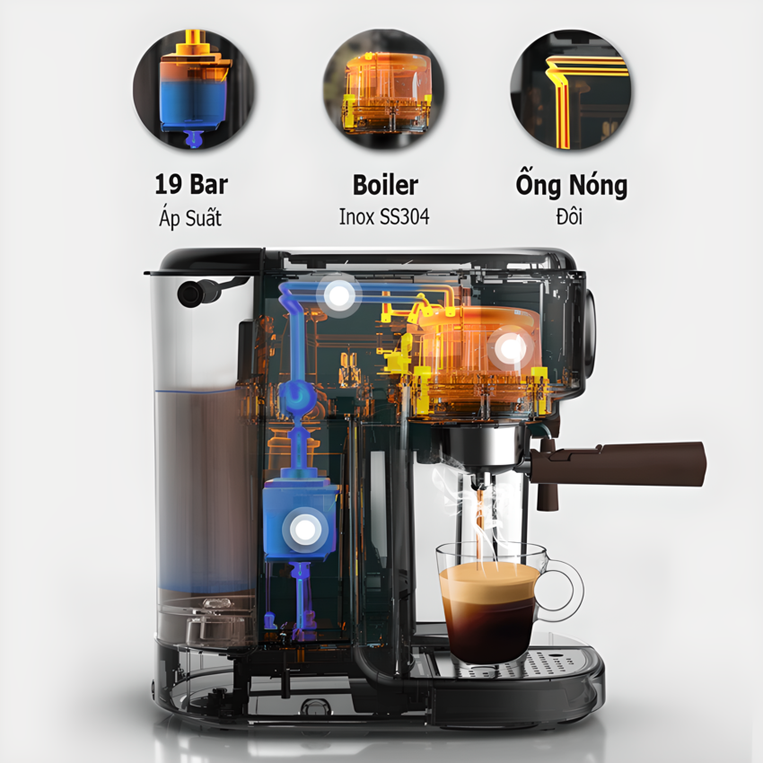 Máy pha cà phê Espresso chuyên nghiệp thương hiệu Mỹ HiBREW cao cấp H8A - Hàng Nhập Khẩu