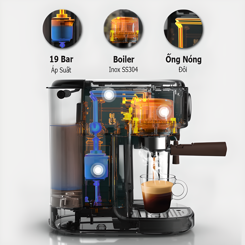 Máy pha cà phê Espresso chuyên nghiệp thương hiệu Mỹ HiBREW cao cấp H8A - Hàng Chính Hãng