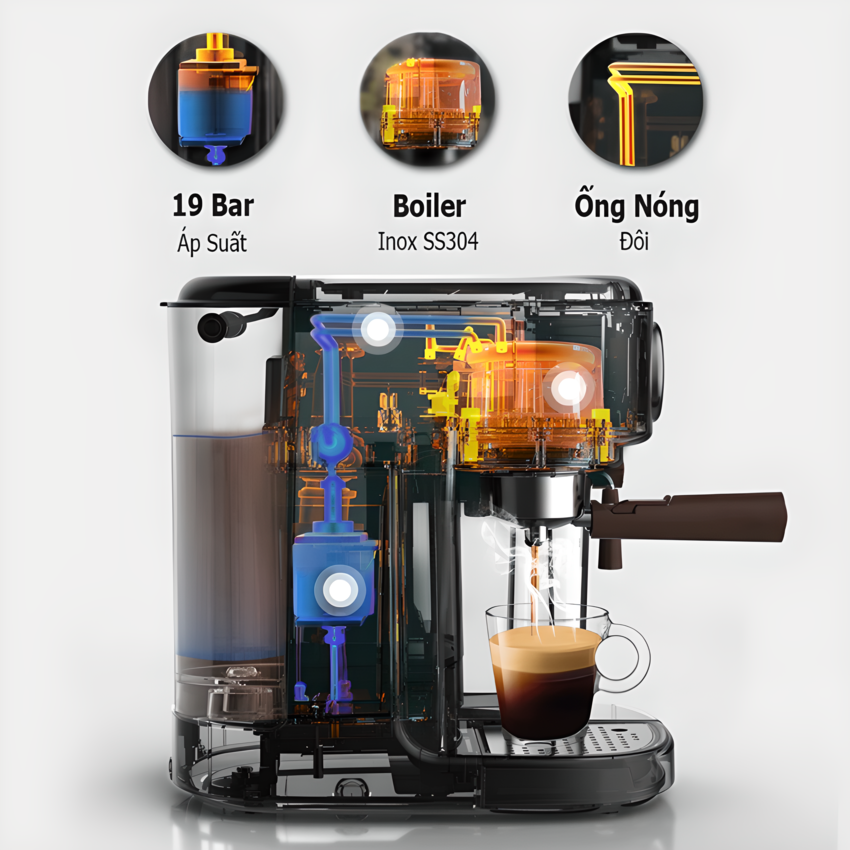 Máy pha cà phê Espresso chuyên nghiệp, thương hiệu Mỹ HiBREW cao cấp H8A, 1250W, 19 Bar - Bảo hành 12 Tháng, Hàng chính hãng