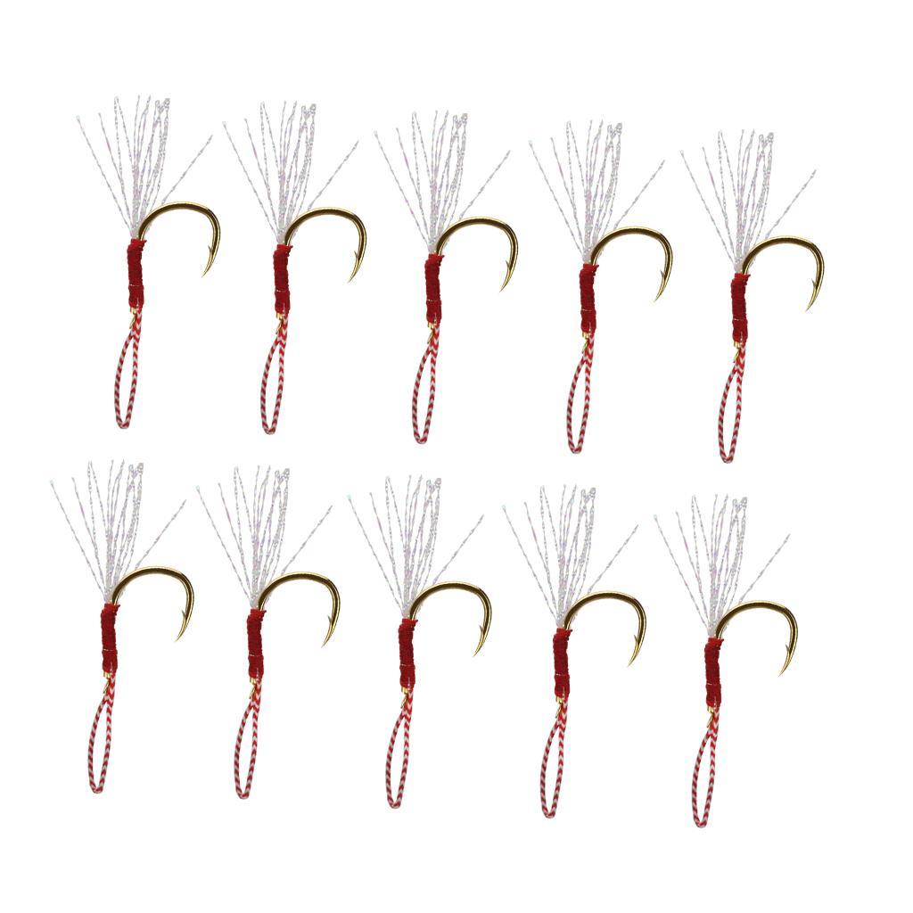 Pack Of 10 Metal Fishing Assist Hooks With Braid Line Jigging Jig Hooks