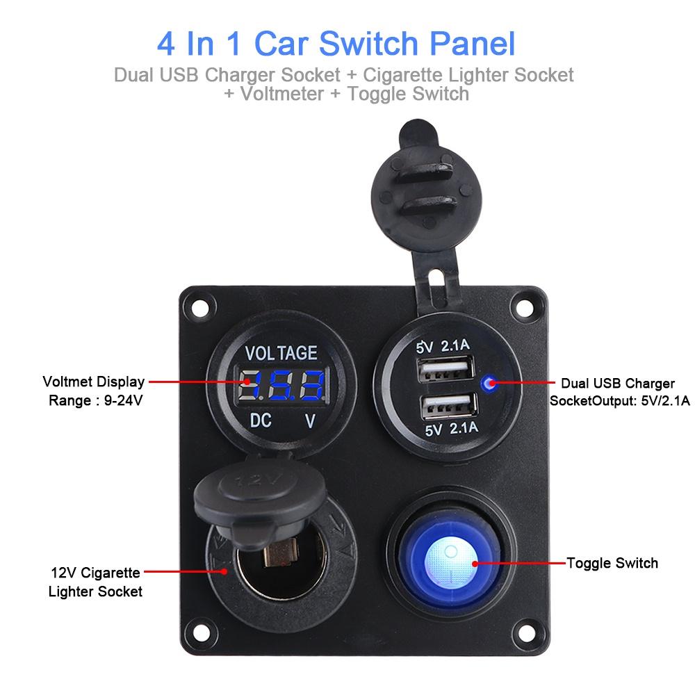 Dustproof Waterproof 12V 4.2A Power Socket Dual USB Power Charger Interior Parts Car Charger Switch Panel 4 In 1