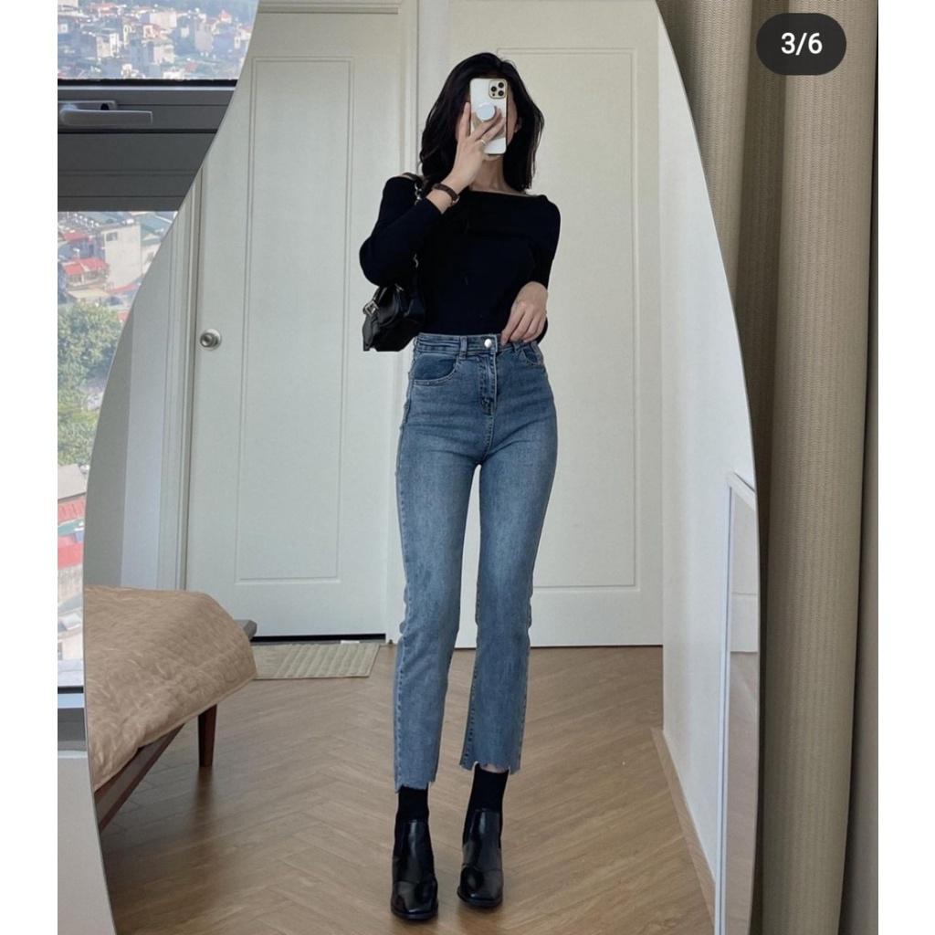 Quần Jean Nữ Ống Đứng Cạp Cao Gấu Rách Cá Tính ThunderUnisex Chất Vải Dày Dặn Mềm Mại Phong Cách Ulzzang Fullsize