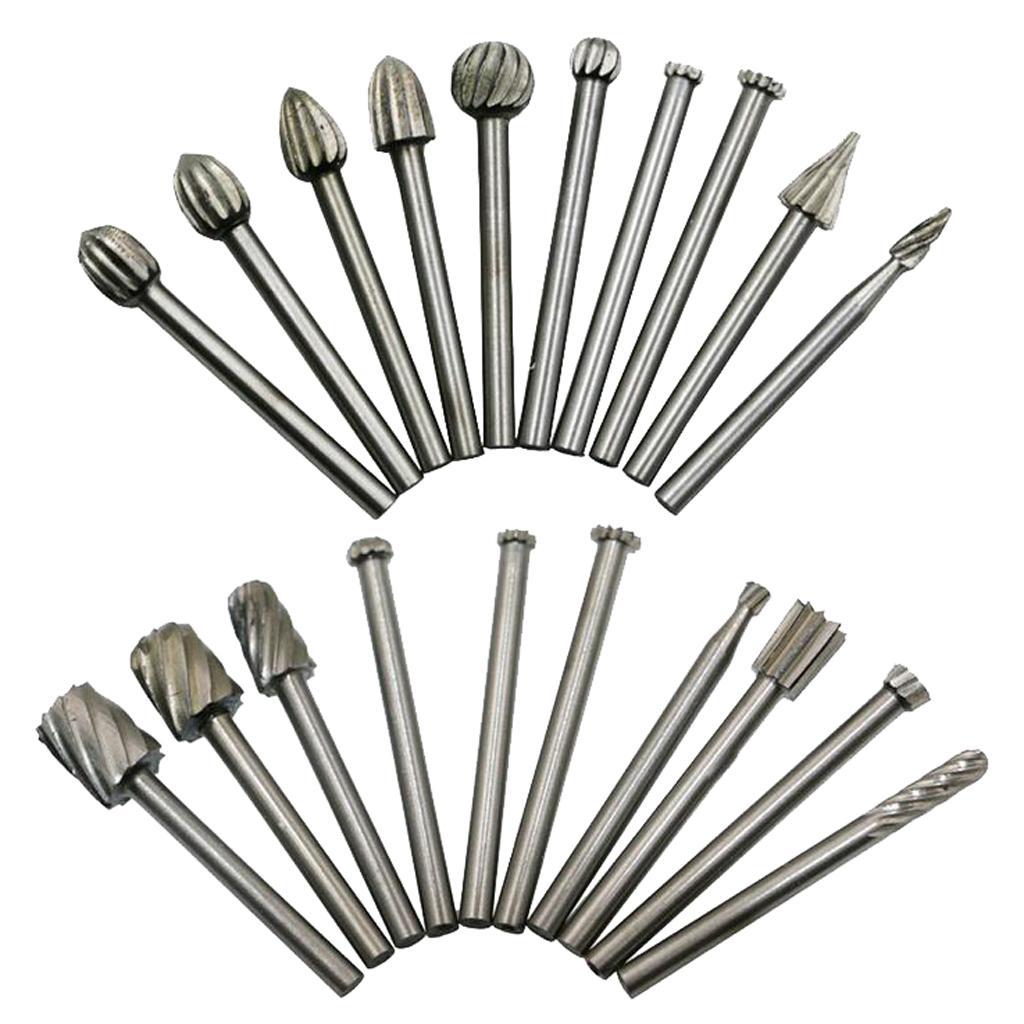 20pcs HSS Steel Burr 3MM Shank Rotary Cutter File Set Die Grinder Drill Bit