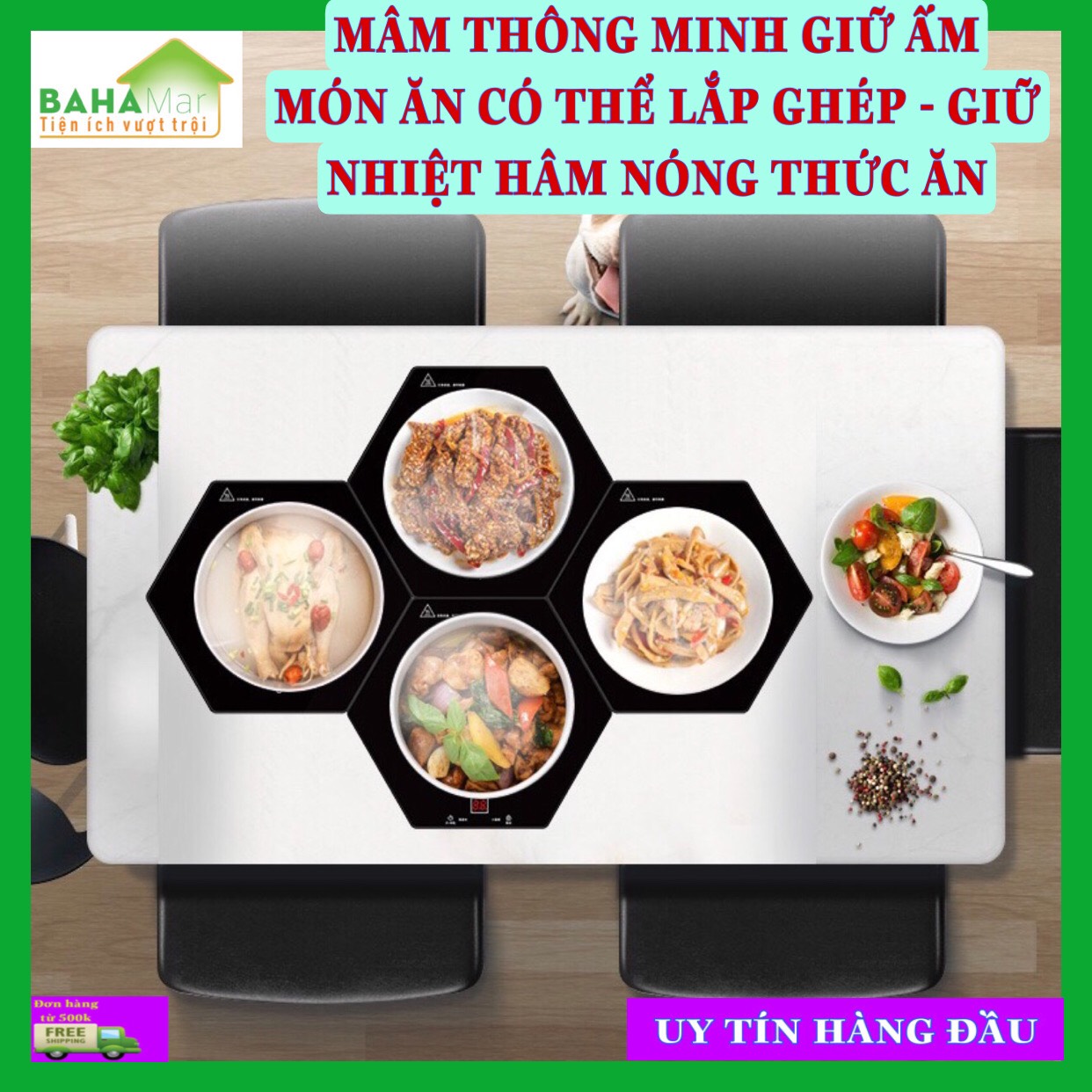 MÂM THÔNG MINH GIỮ ẤM MÓN ĂN CÓ THỂ LẮP GHÉP - GIỮ NHIỆT HÂM NÓNG THỨC ĂN "BAHAMAR" mâm 4 được thiết kế mâm dạng ghép nối, các món ăn nhiều có thể ghép nhiều hơn. có thể giữ nhiệt độ, sấy các vật dụng, rã đông thực phẩm, ..