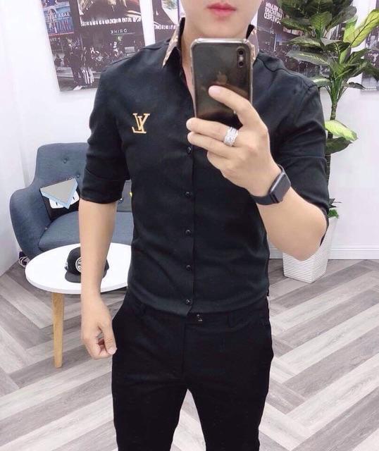 Áo sơ mi nam tay dài cao cấp cổ phối L
