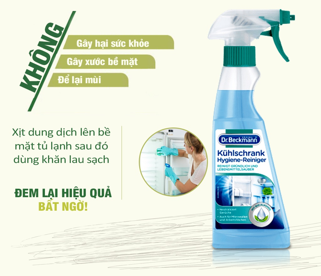 Dung Dịch Vệ Sinh Tủ Lạnh DR BECKMANN, Loại Bỏ Mùi Hôi Và 99% Vi Khuẩn, Dung Tích 250ml, Nhập Đức