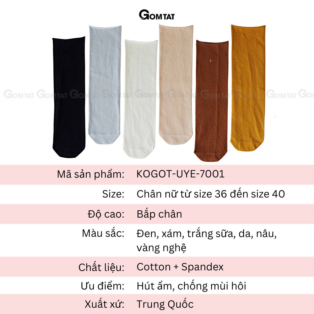 Tất nữ cổ cao trơn đa dạng màu sắc, vớ cao cổ nữ chất liệu cotton mềm mại, thoáng mát êm chân - KOGOT-UYE-7001-1DOI