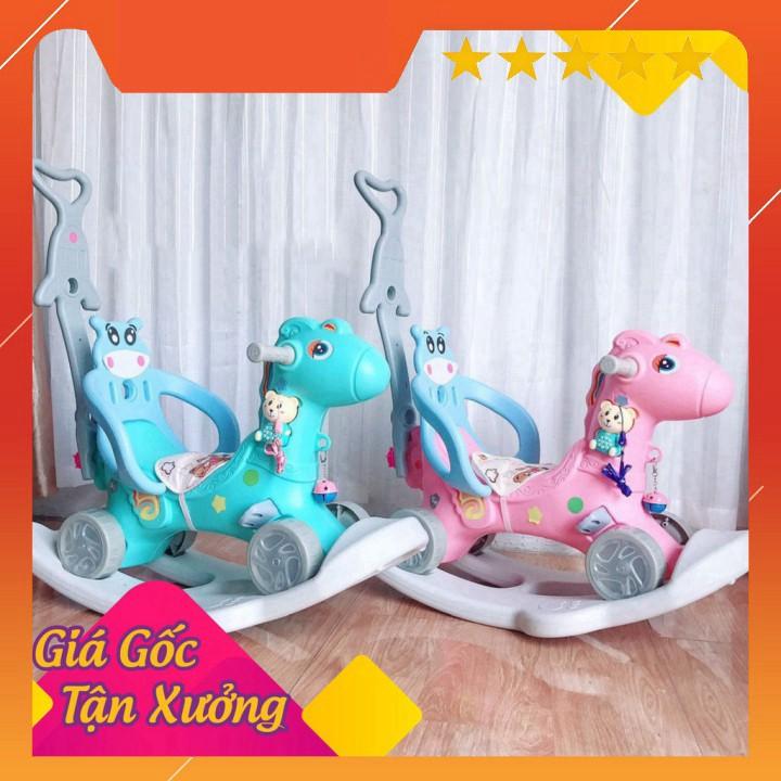 Ngựa bập bênh khiêm chòi chân 3 in 1 có tay đẩy, bánh xe phát sáng, có tựa để tay cho bé - Mẫu mới Shopee