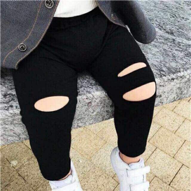 Quần legging cho bé FUHA, quần chất thun rách gối sành điệu cực chất dành cho bé trai