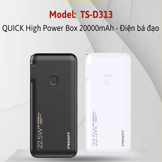 Pin sạc dự phòng PISEN QUICK High Power Box 20.000mAh 22.5W (TS-D313) - Trắng - Hàng Chính Hãng