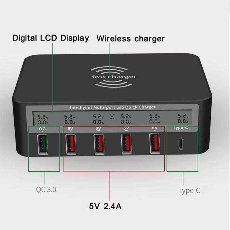 Universal Type-C Qi 5-Port 5 USB QC 3.0 Charging Station for iPhone iPad AU