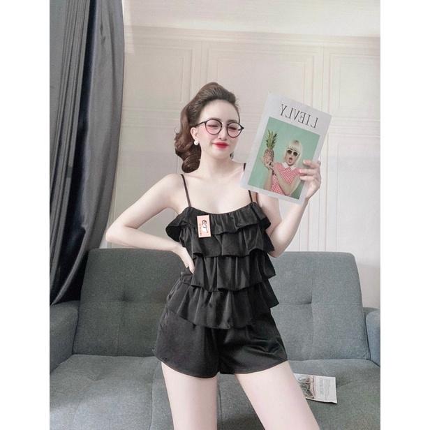 Đồ ngủ 2 dây tầng kiểu dáng trẻ trung ,bộ mặc nhà chất lụa satin mềm mịn, mát, phom to dưới 60kg- tùy chiều cao