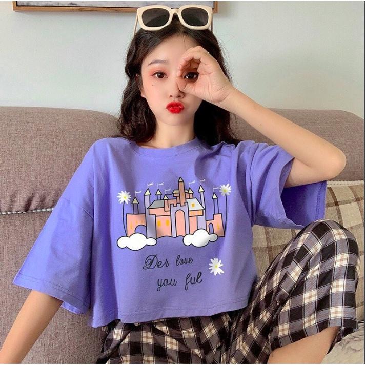 Áo Croptop nữ form rộng Unisex LÂU ĐÀI DER LOVE YOU FULLFreesize 45-70kg, áo thun nam form rộng tay lỡ, áo phông nữ fo
