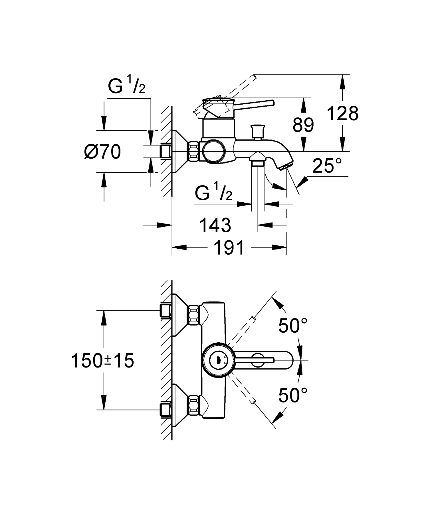 Bộ Trộn Nổi GROHE BAUCLASSIC 2 Chế Độ - 32865000