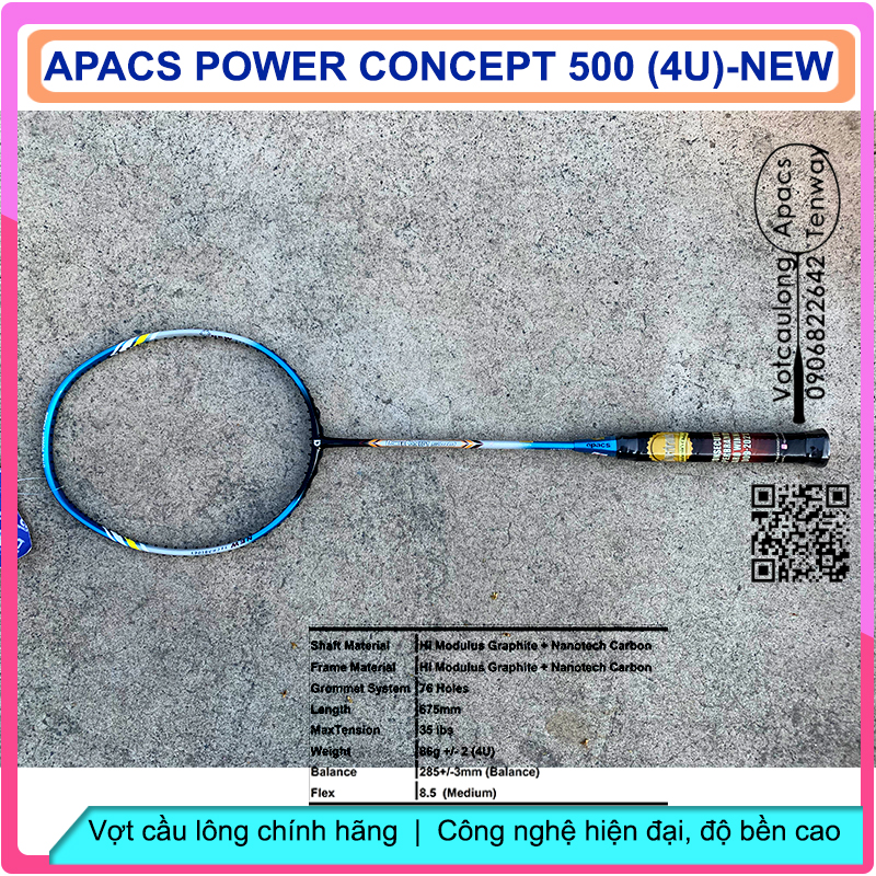 Vợt cầu lông Apacs Power Concept 500 – 4U New Blue – Vợt cân bằng, tấn công hiệu quả, phòng thủ ổn định
