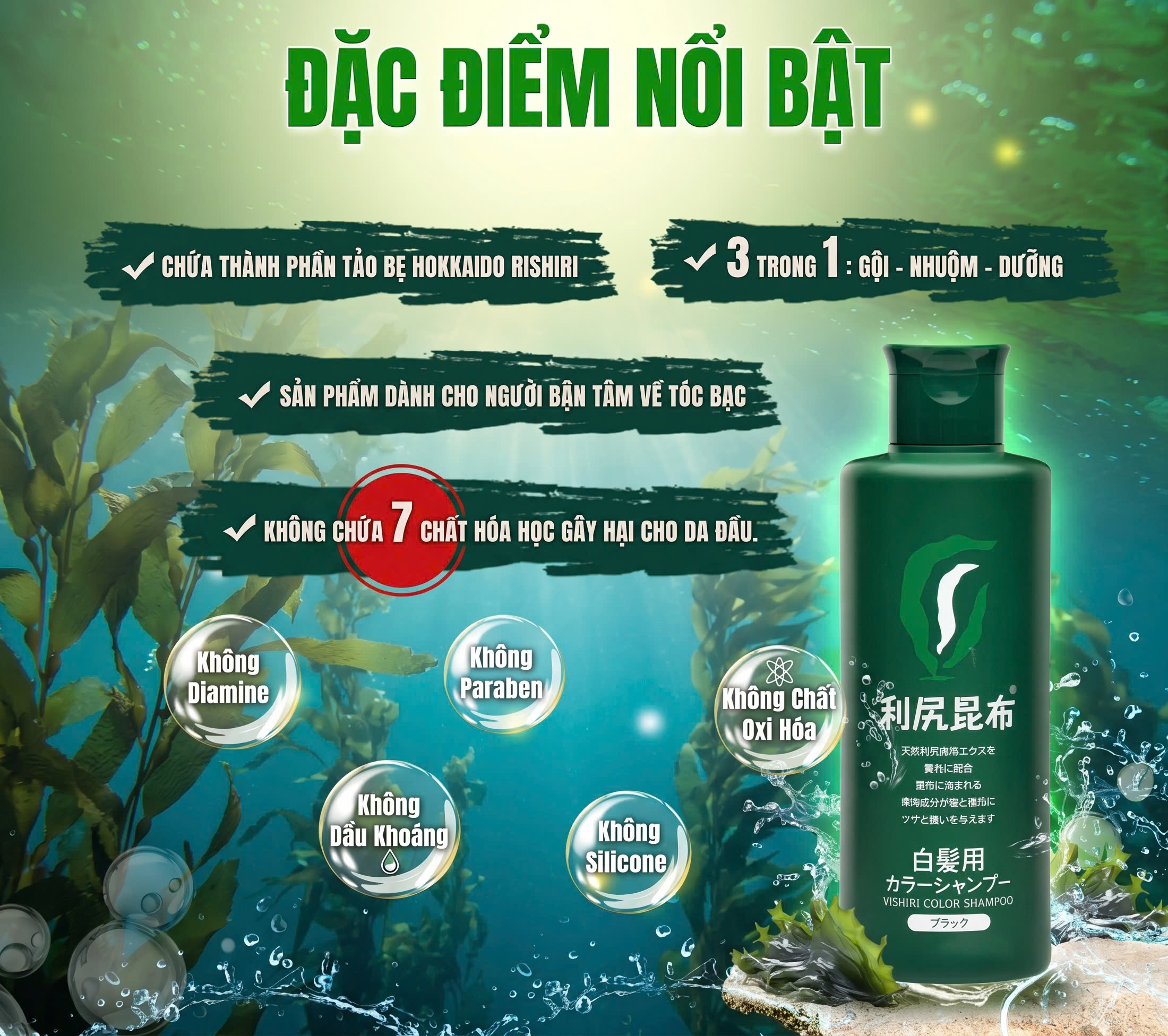 Dầu Gội Phủ Bạc Thiên Nhiên Cao Cấp Rishiri Nhật Bản Hair Color Shampoo 200ml